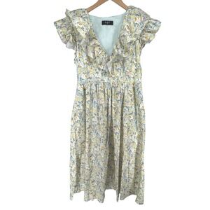 Anthropologie opt Womens Midi Floral Dress M Ruffle Prairie Cottagecore Feminine